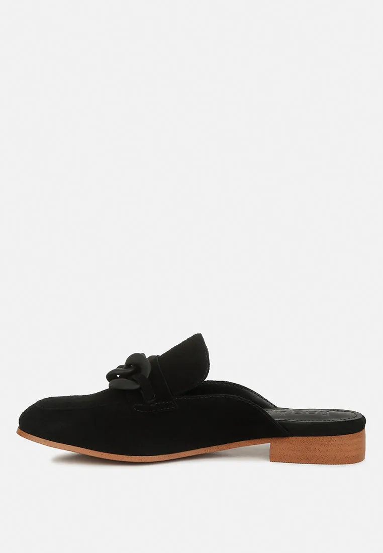 Krizia Chunky Chain Suede Slip On Mules By Ruw