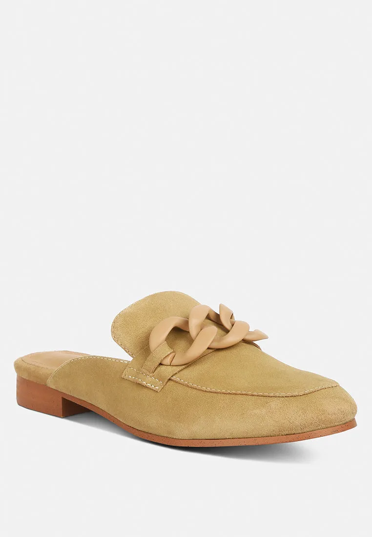 Krizia Chunky Chain Suede Slip On Mules By Ruw