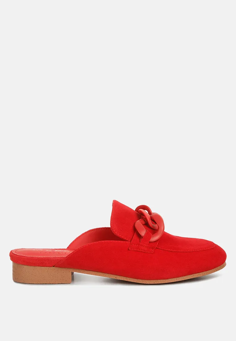 Krizia Chunky Chain Suede Slip On Mules By Ruw