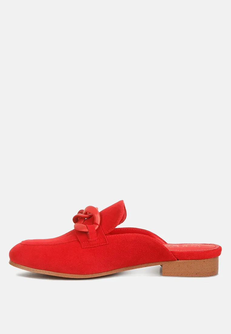 Krizia Chunky Chain Suede Slip On Mules By Ruw