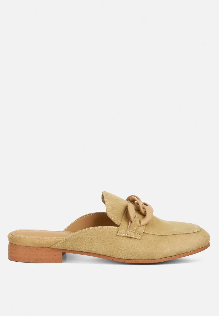 Krizia Chunky Chain Suede Slip On Mules By Ruw