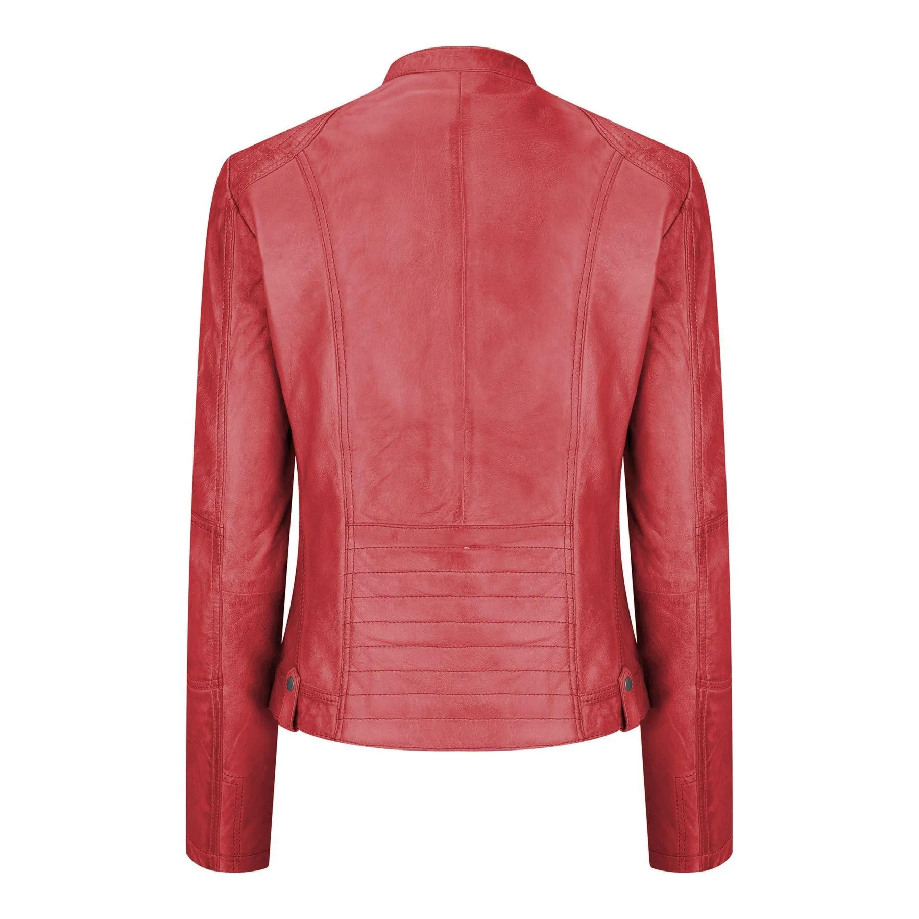 Ladies Real Leather Jacket Short Fitted Burgundy Retro Chinese Collar