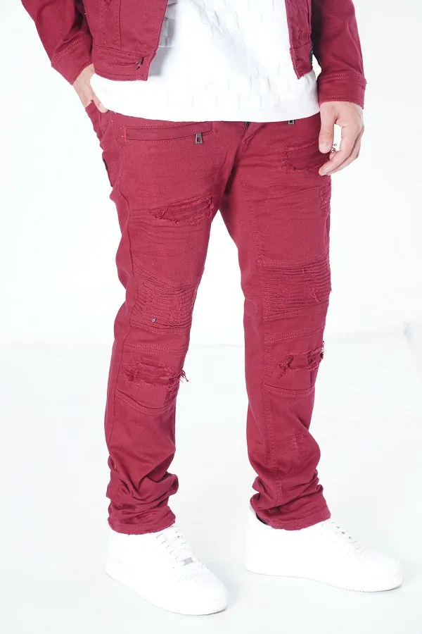 M1926 - Makobi Core Denim Biker Jeans - Burgundy