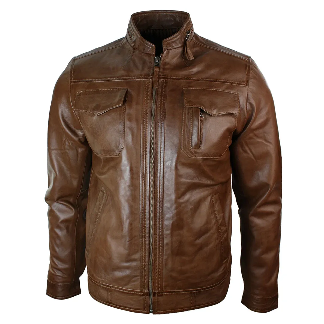 Men's Short Zipped Casual Wine Burgundy Leather Biker Jacket