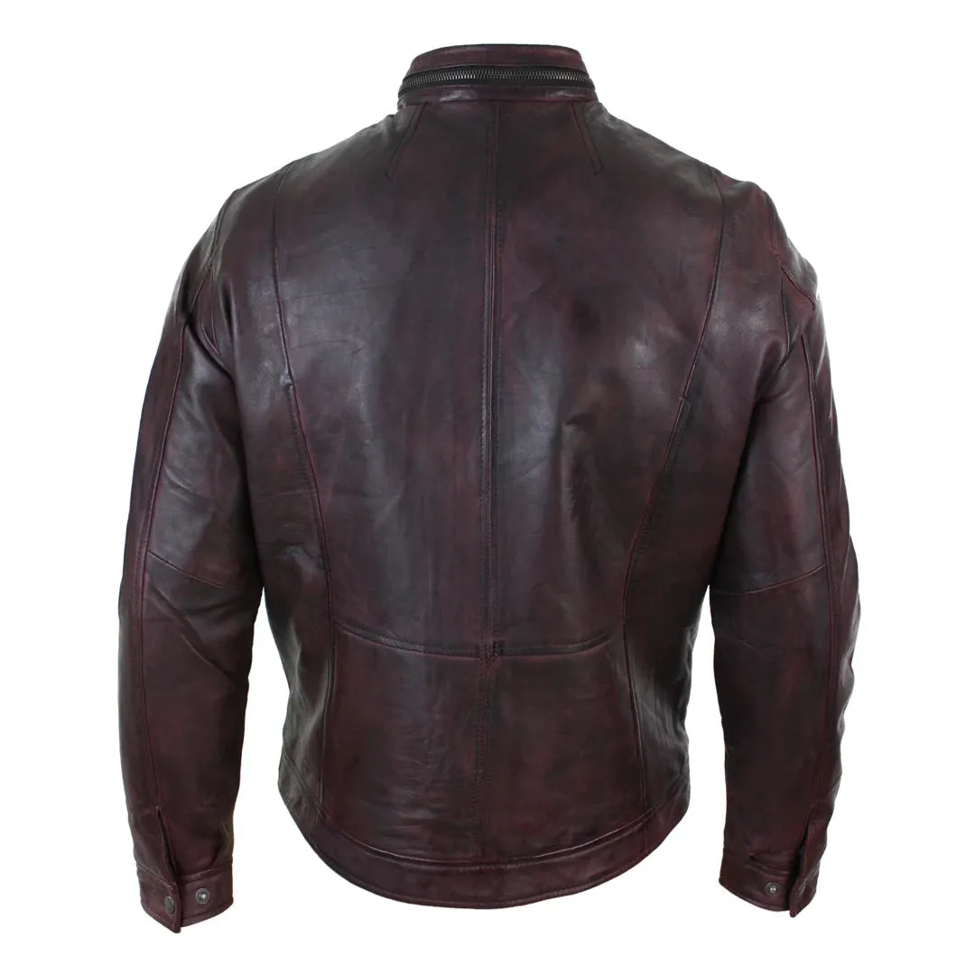 Men's Short Zipped Casual Wine Burgundy Leather Biker Jacket