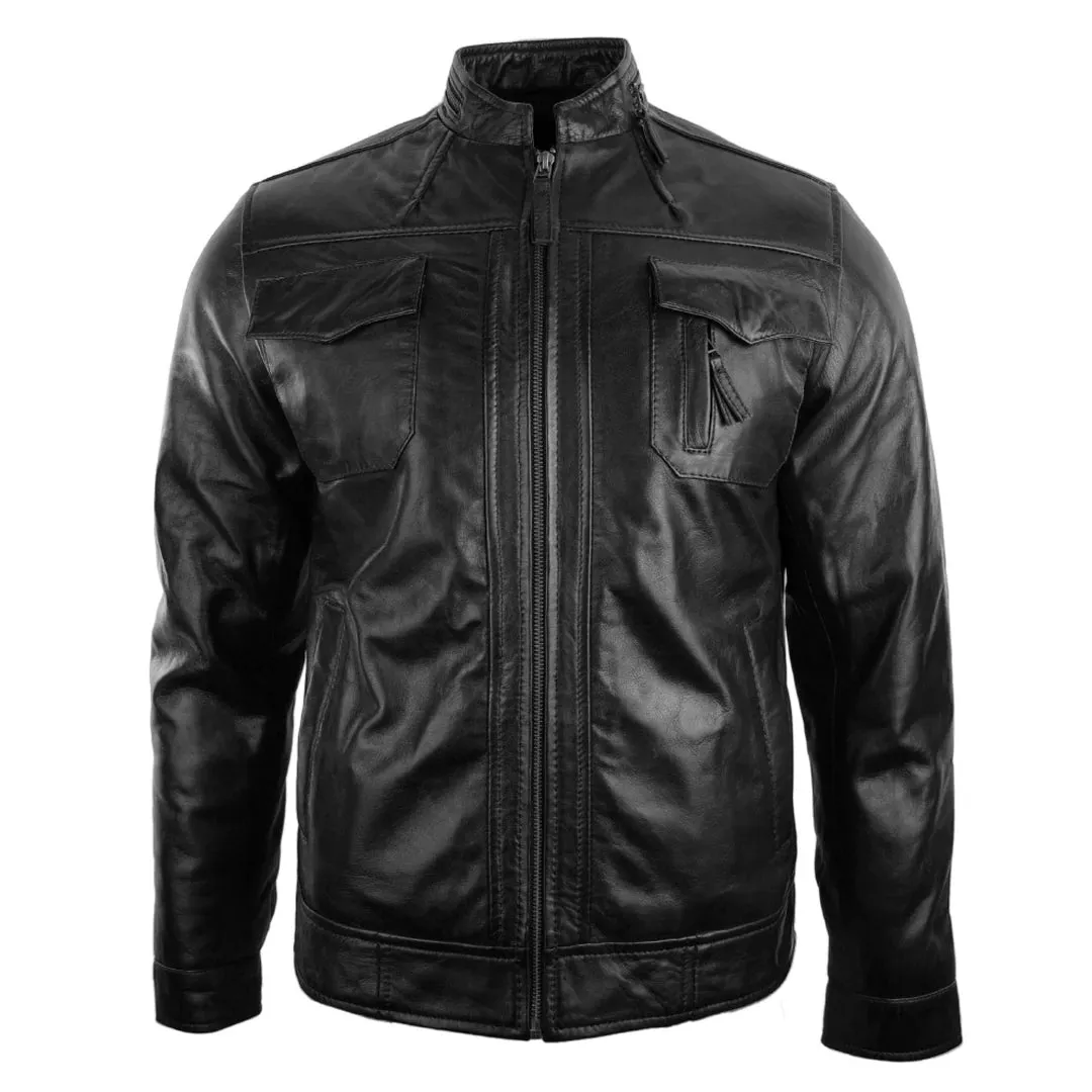 Men's Short Zipped Casual Wine Burgundy Leather Biker Jacket