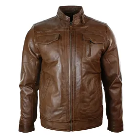 Men's Short Zipped Casual Wine Burgundy Leather Biker Jacket