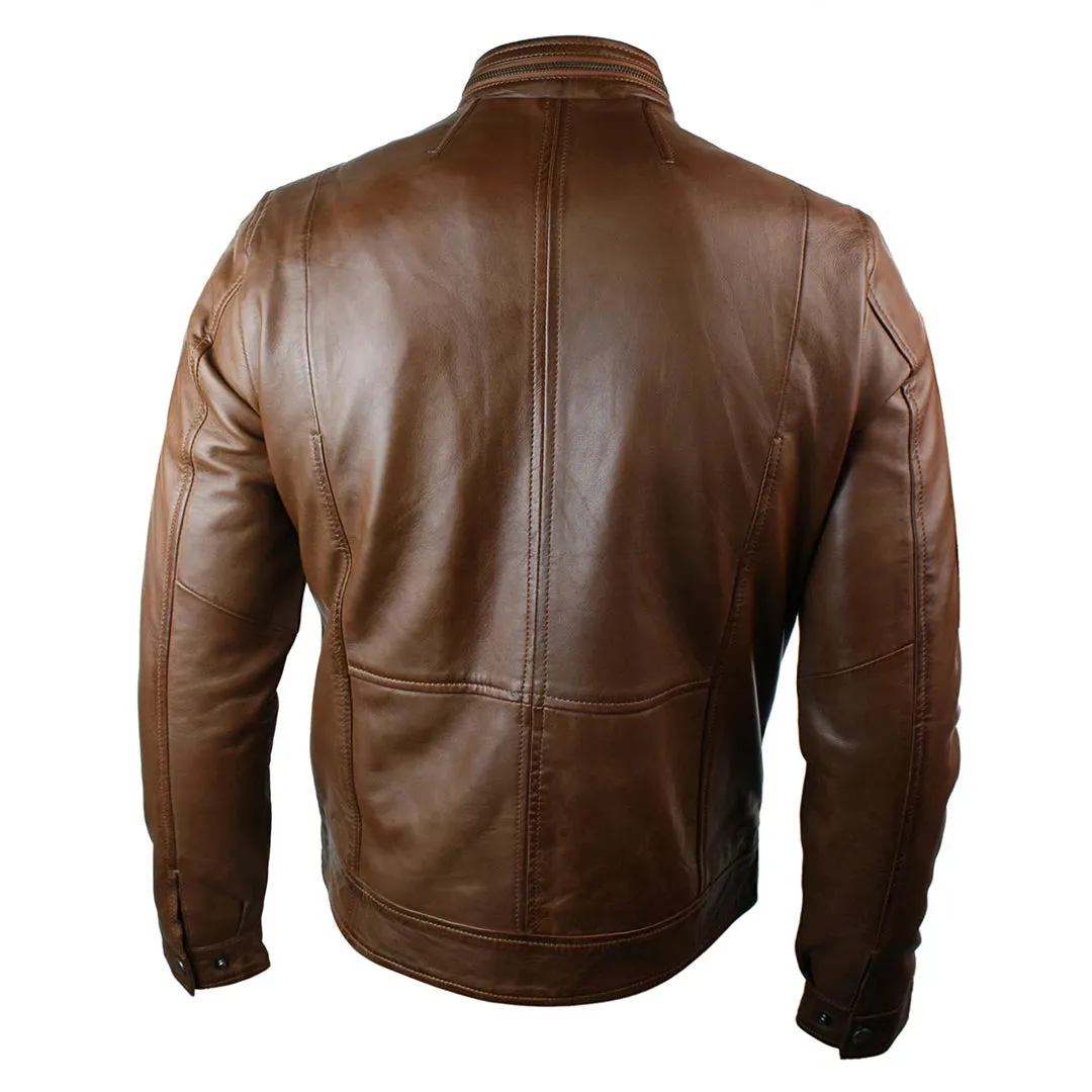 Men's Short Zipped Casual Wine Burgundy Leather Biker Jacket