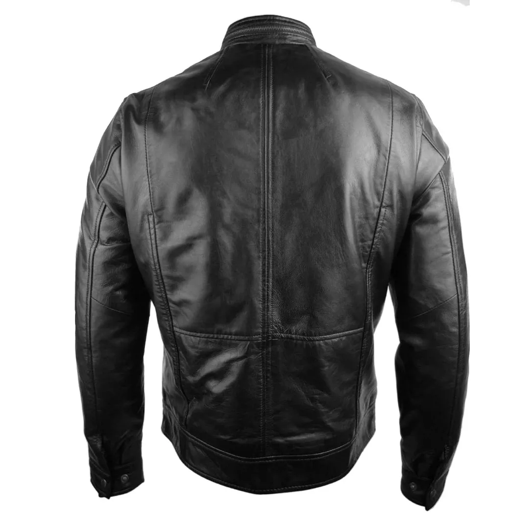 Men's Short Zipped Casual Wine Burgundy Leather Biker Jacket