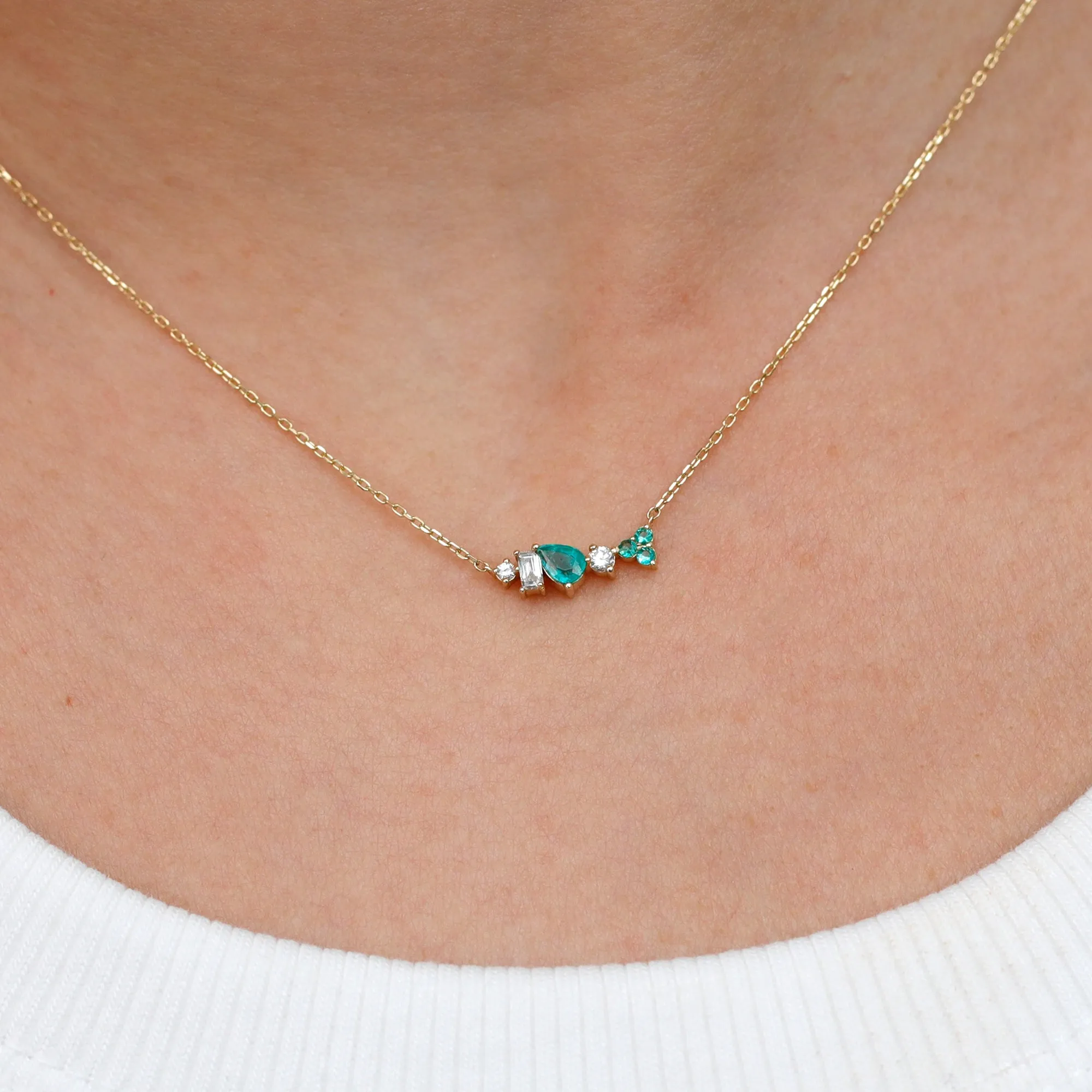 Mixed Diamond Emerald Necklace, Doux