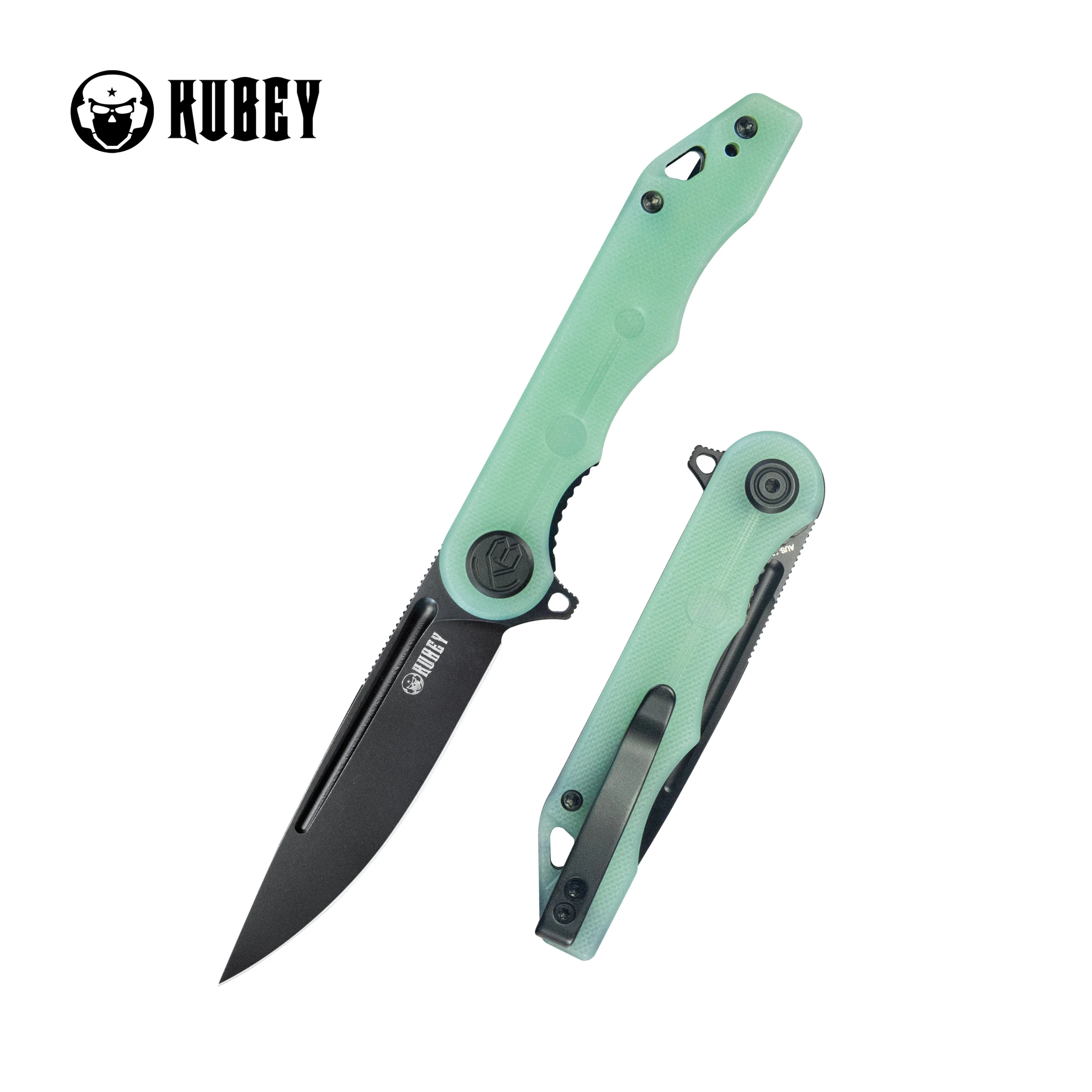 Mizo Liner Lock Flipper Folding Knife Jade G10 Handle 3.15 Blackwashed AUS-10 KU312G