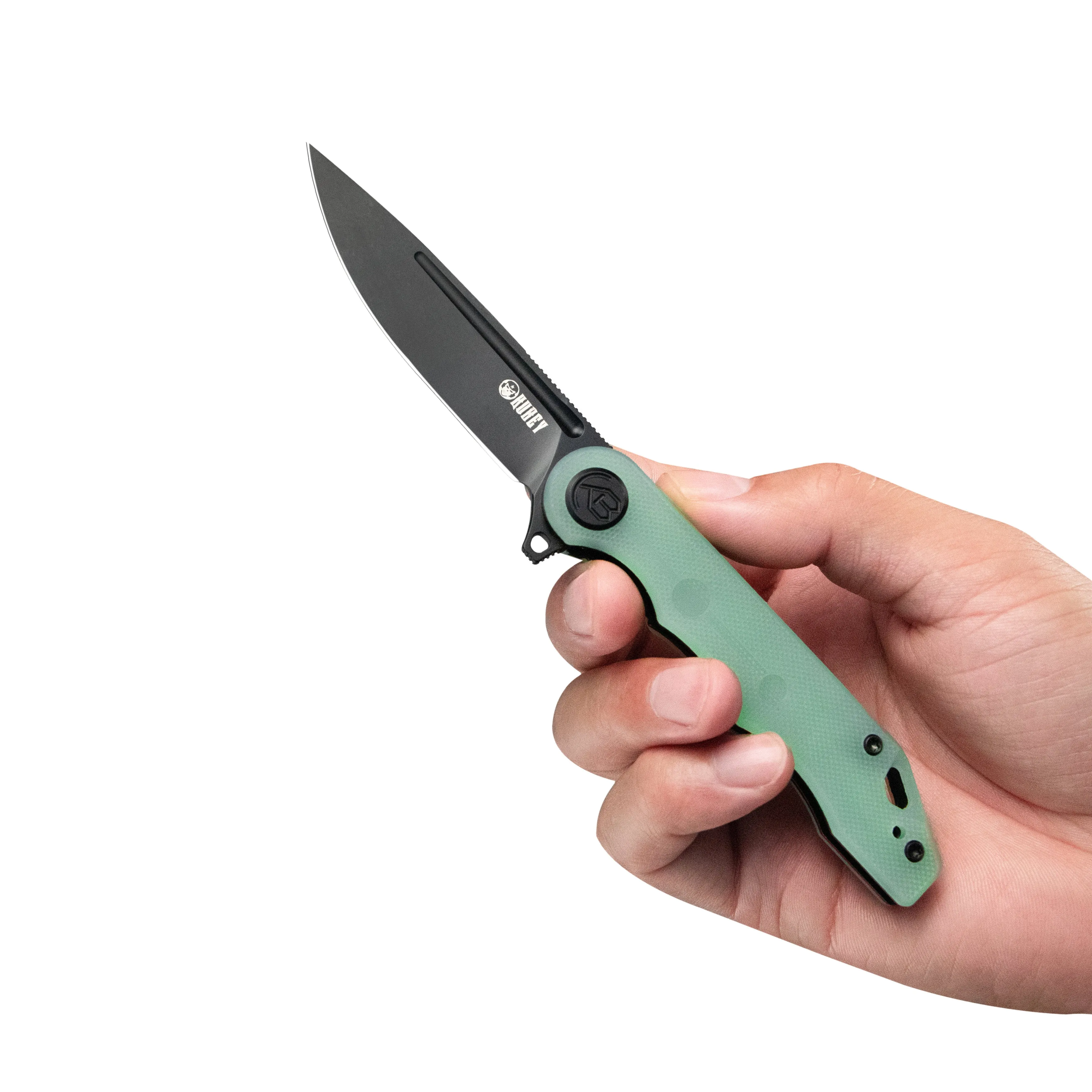 Mizo Liner Lock Flipper Folding Knife Jade G10 Handle 3.15 Blackwashed AUS-10 KU312G