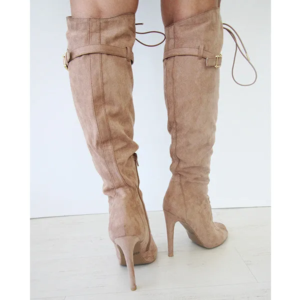 Mocha Laced Up Suede Boots