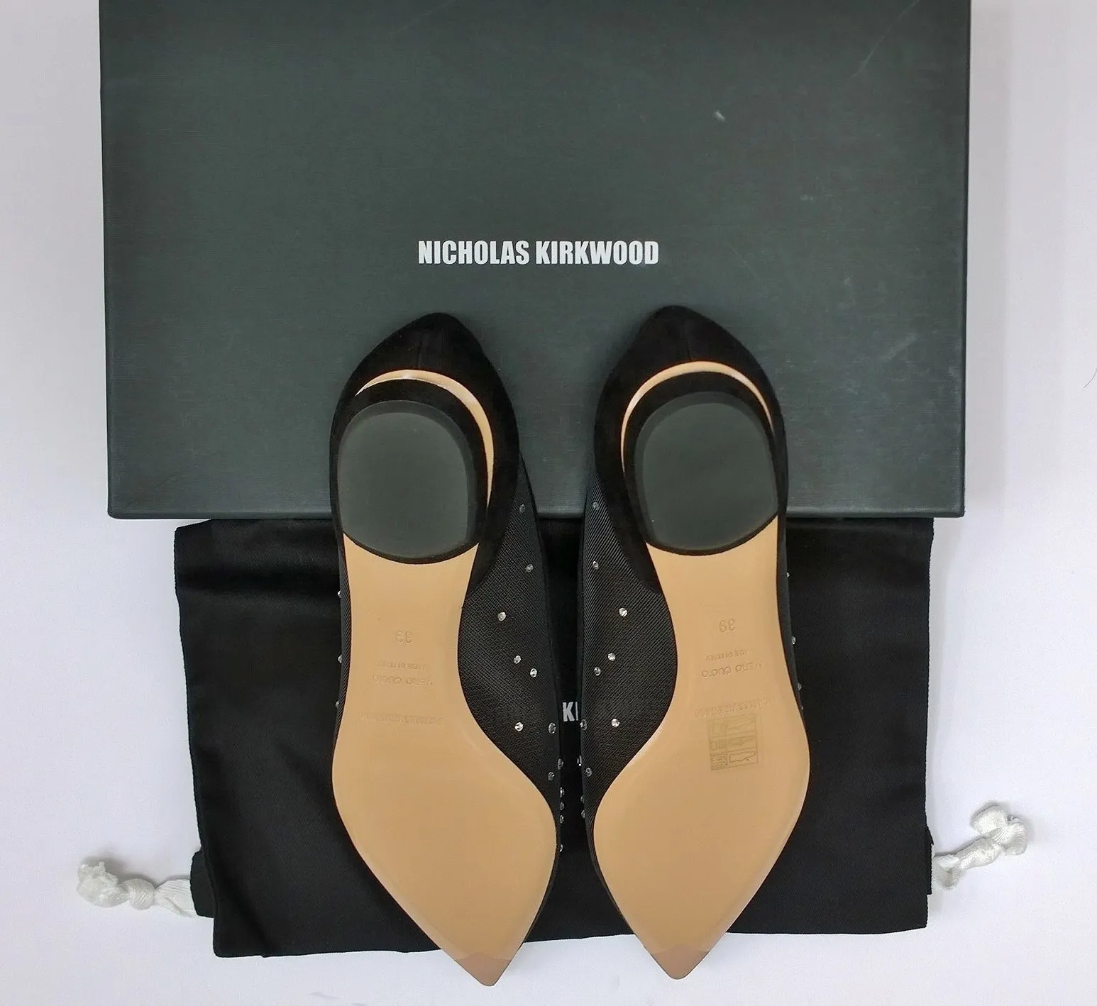 Nicholas Kirkwood Black Mesh Rhinestone Flats