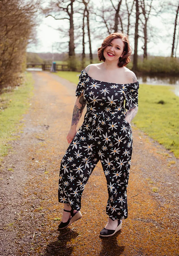 Ophelia Mono Daisy Print Culotte Leg Jumpsuit