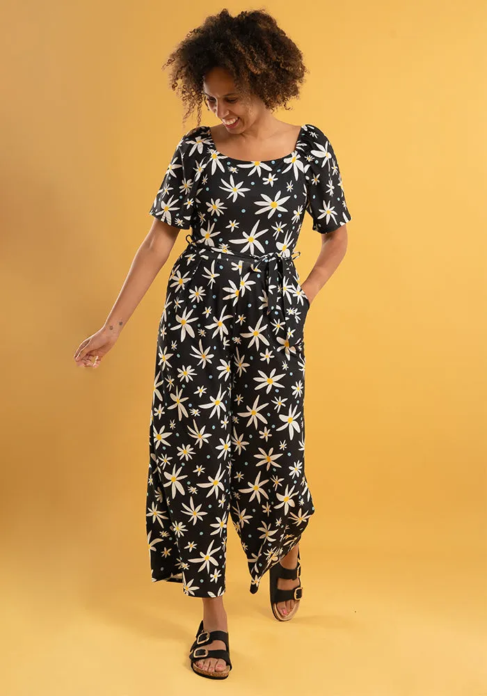 Ophelia Mono Daisy Print Culotte Leg Jumpsuit