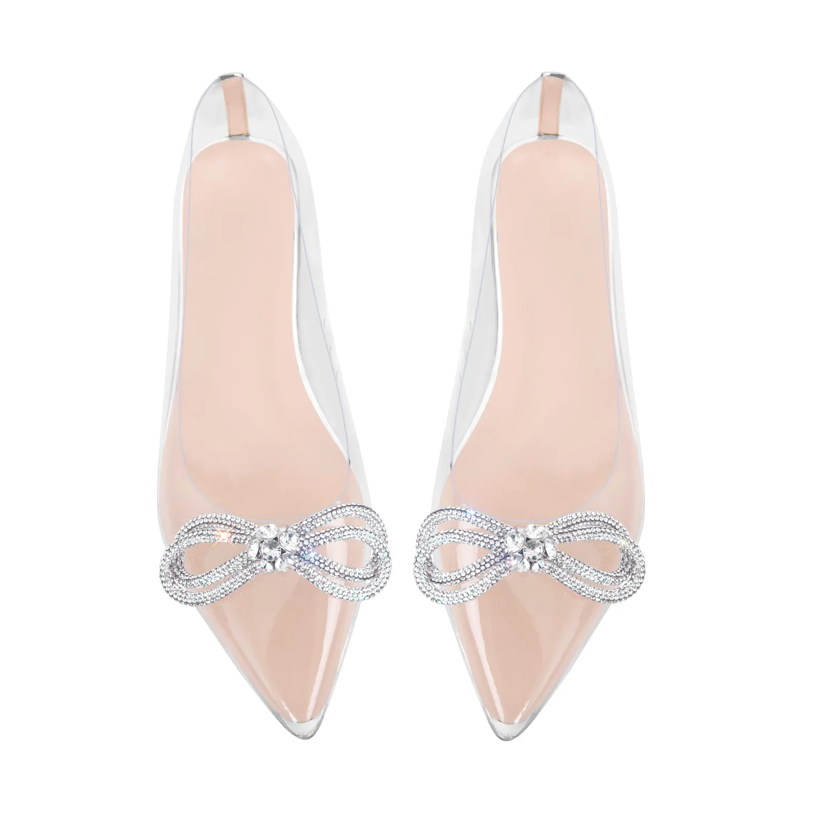 Rhinestones Bow Pointed Toe Clear Flat