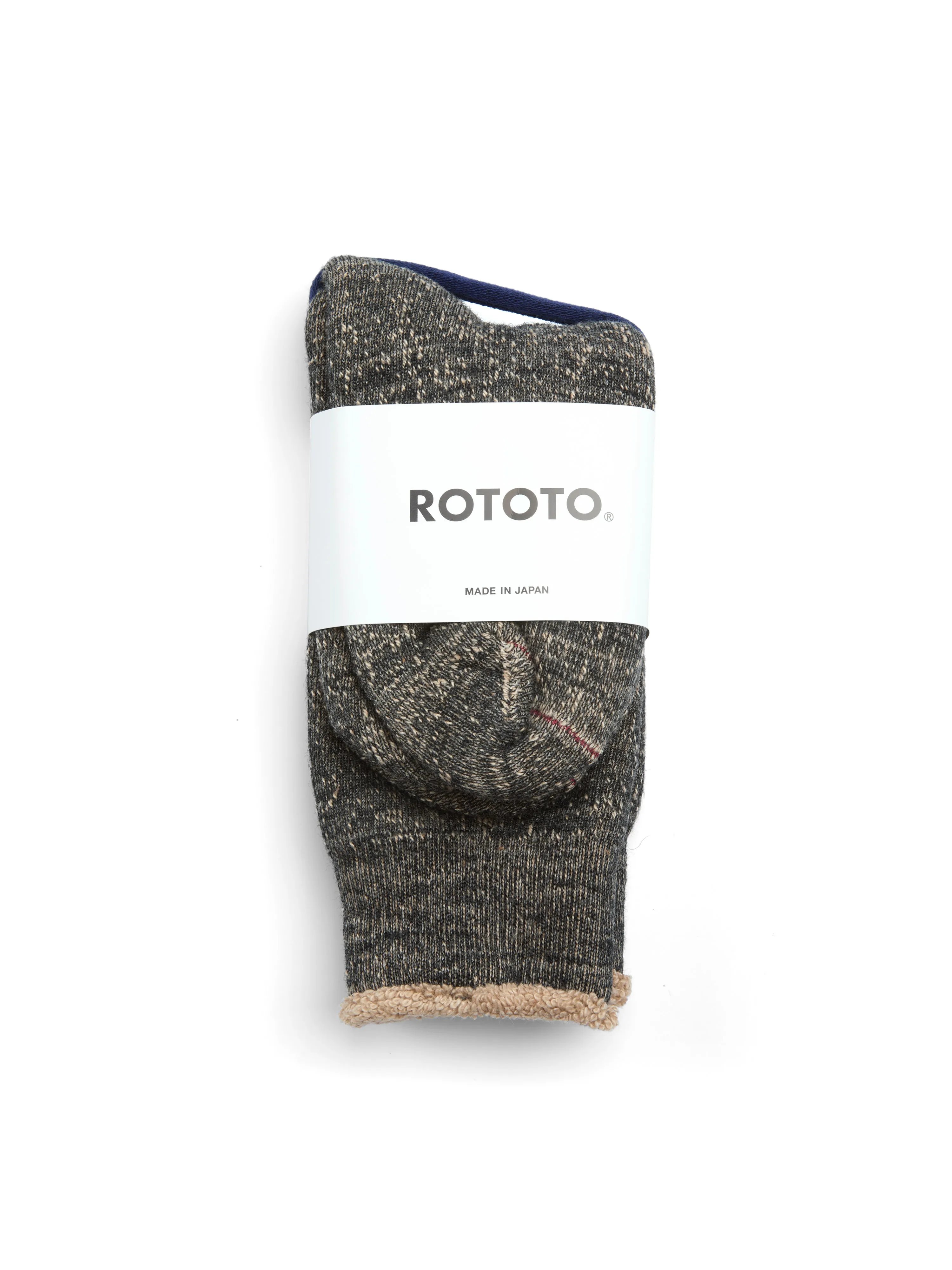 Ro To To Double Face Crew Socks Grey Brown