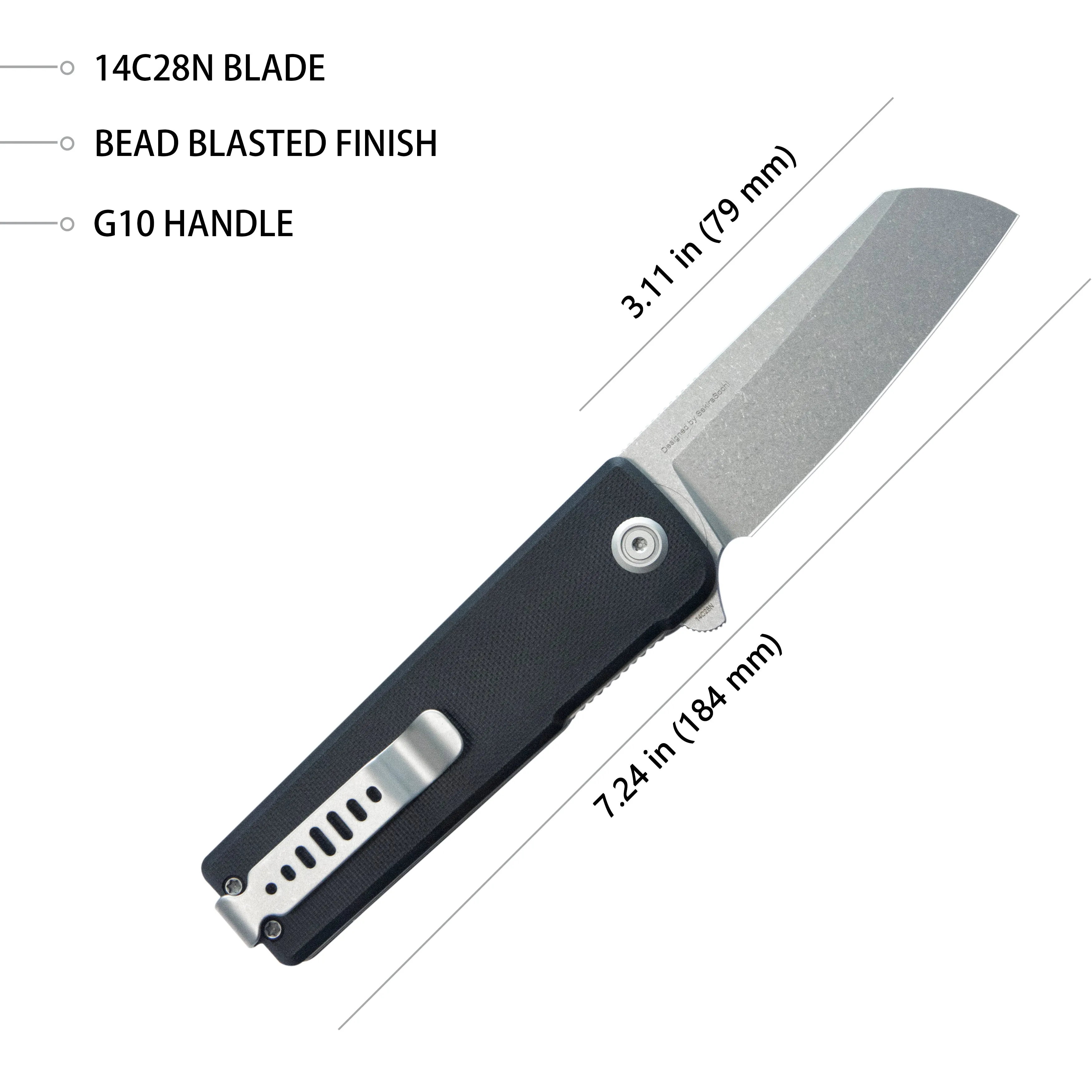 Sailor Liner Lock Flipper Outdoor Folding Knife Black G10 Handle 3.11 Stonewash 14C28N Blade KU317H