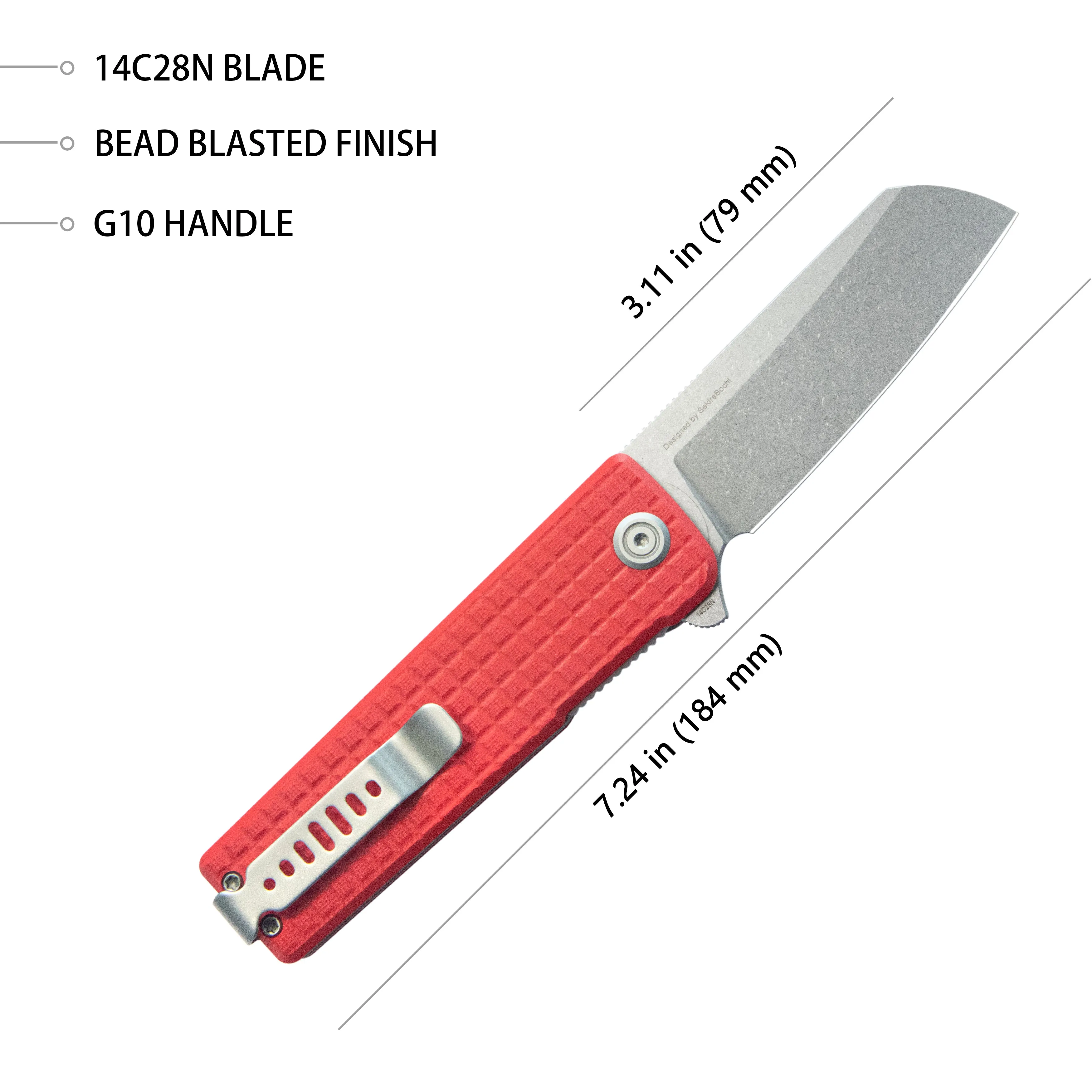 Sailor Liner Lock Flipper Outdoor Folding Knife Red G10 Handle 3.11 Stonewash 14C28N Blade KU317L