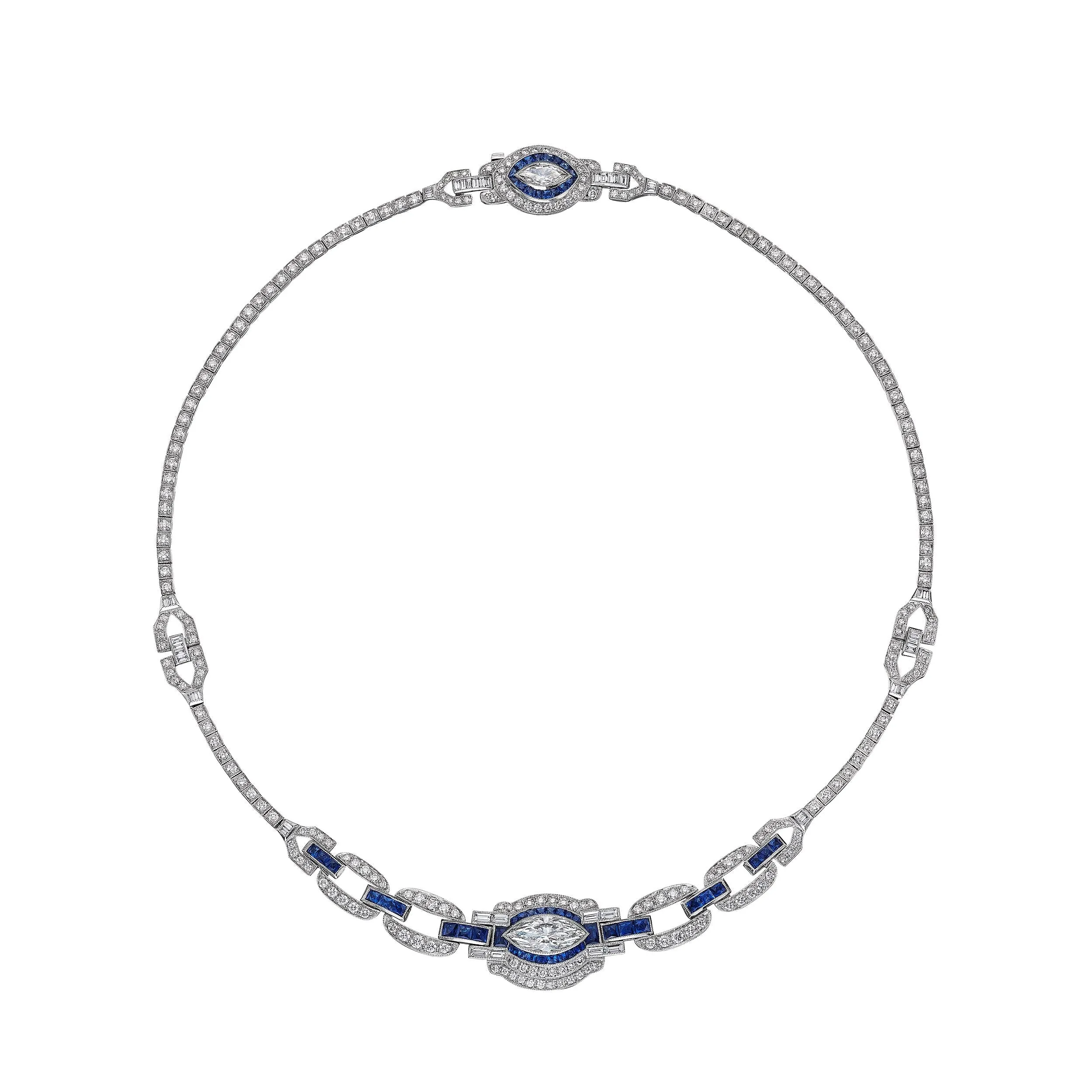 Sapphire and White Diamond Necklace, 3 CT