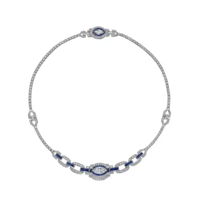 Sapphire and White Diamond Necklace, 3 CT