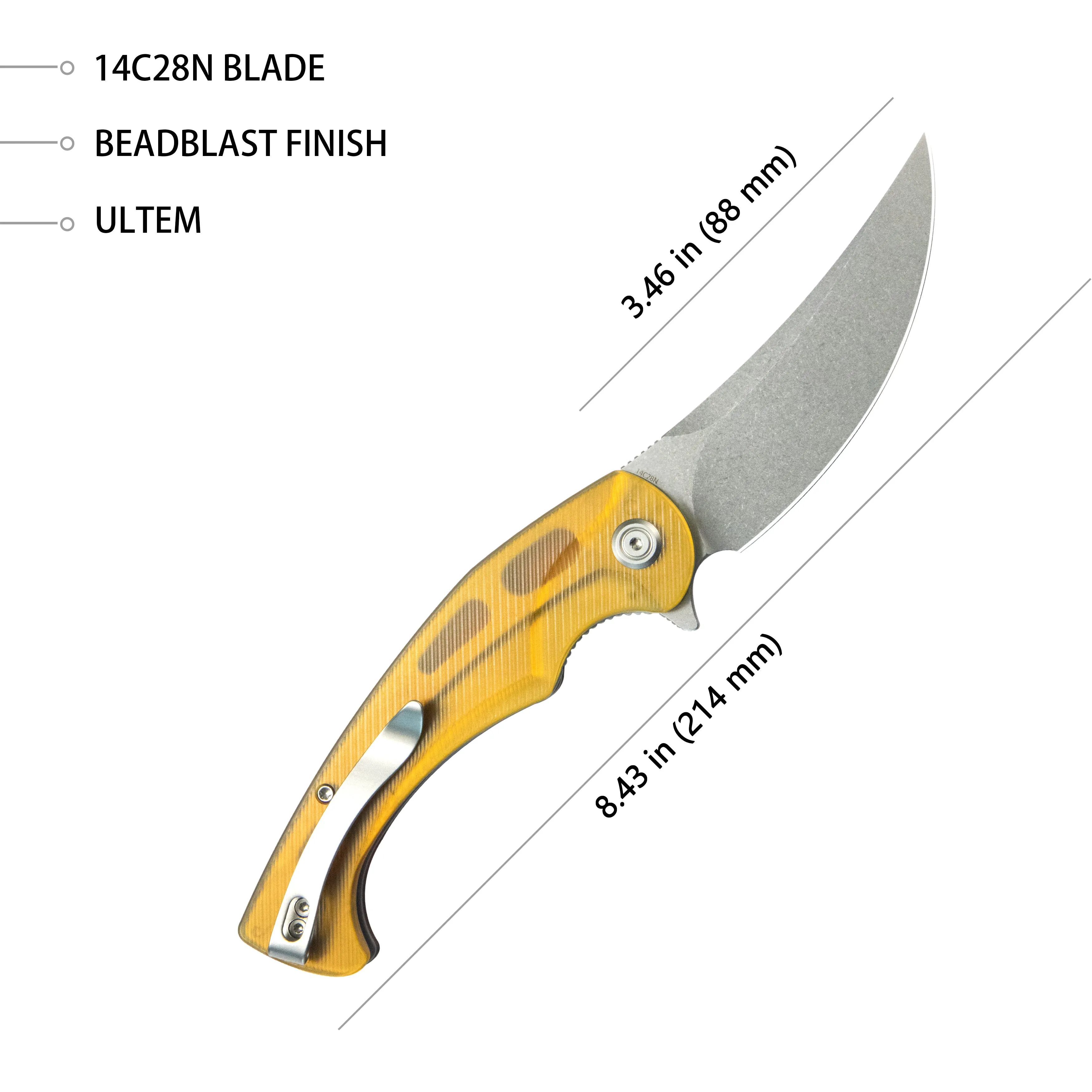 Scimitar Liner Lock Folding Knife Ultem Handle 3.46 BeadBlast 14C28N KU173G