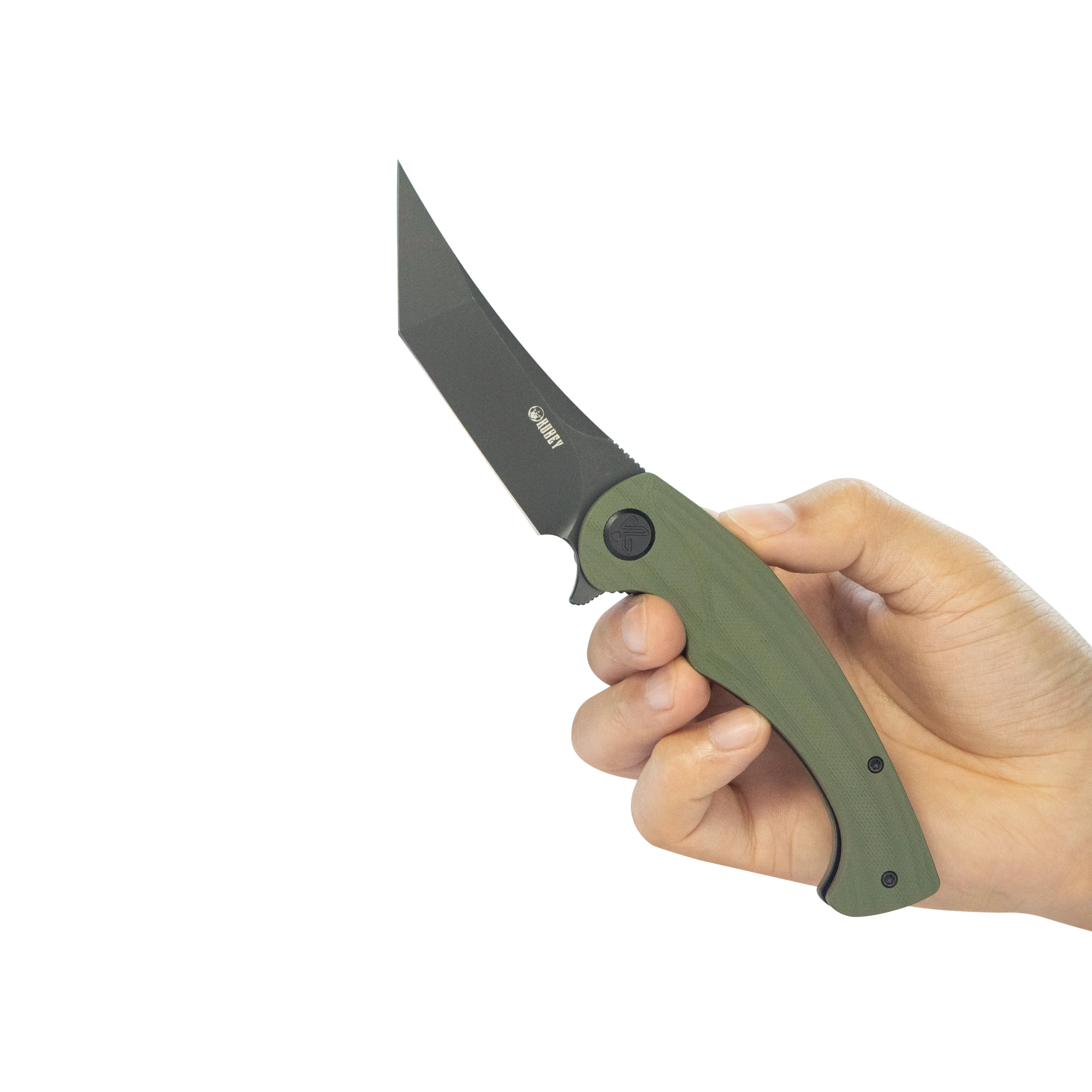 Scimitar Tanto Liner Lock Hunting Folding Knife Green G10 Handle 3.46 Blackwash 14C28N KU175B