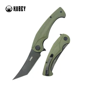 Scimitar Tanto Liner Lock Hunting Folding Knife Green G10 Handle 3.46 Blackwash 14C28N KU175B