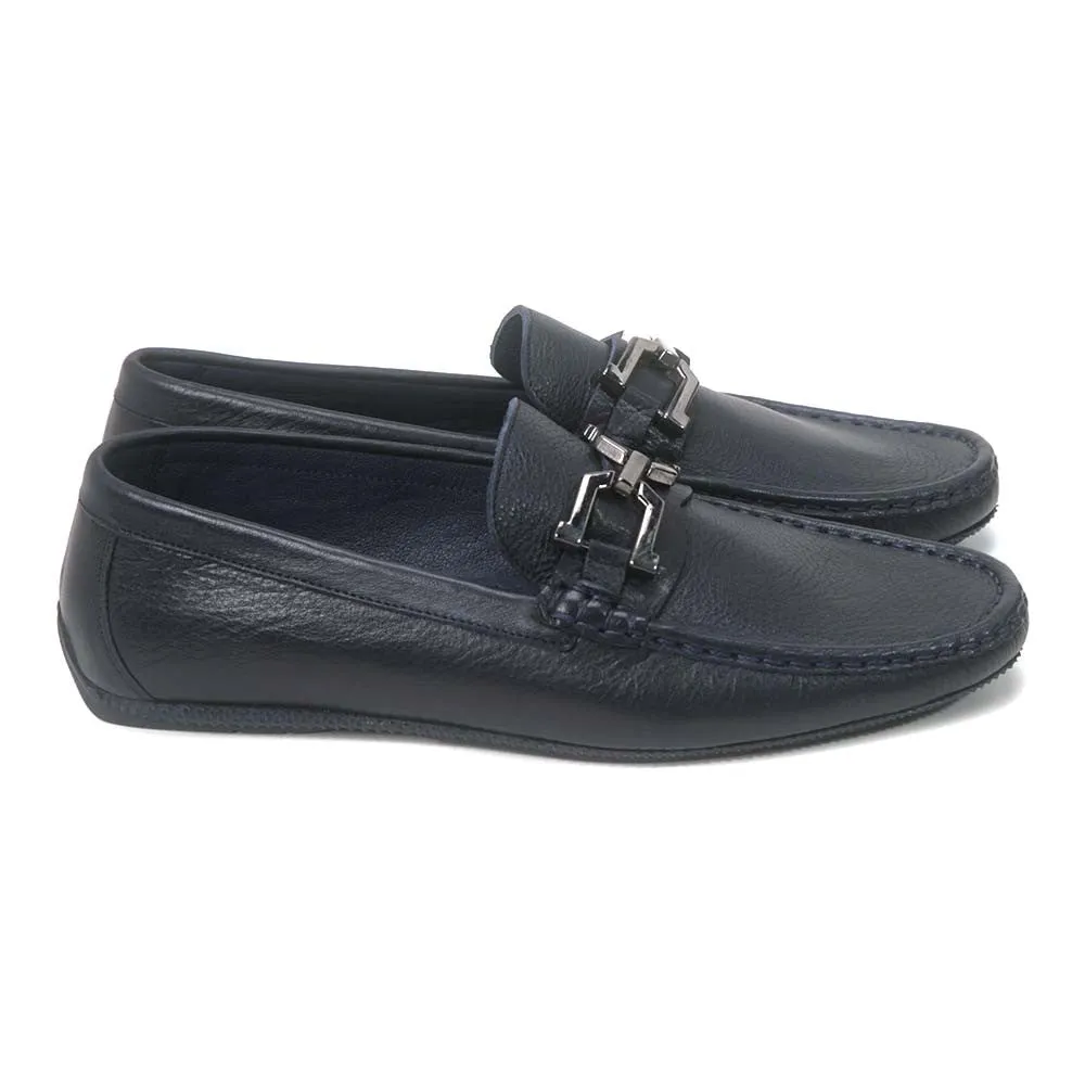 Sigotto Uomo Navy Blue Leather Slip-on Loafer