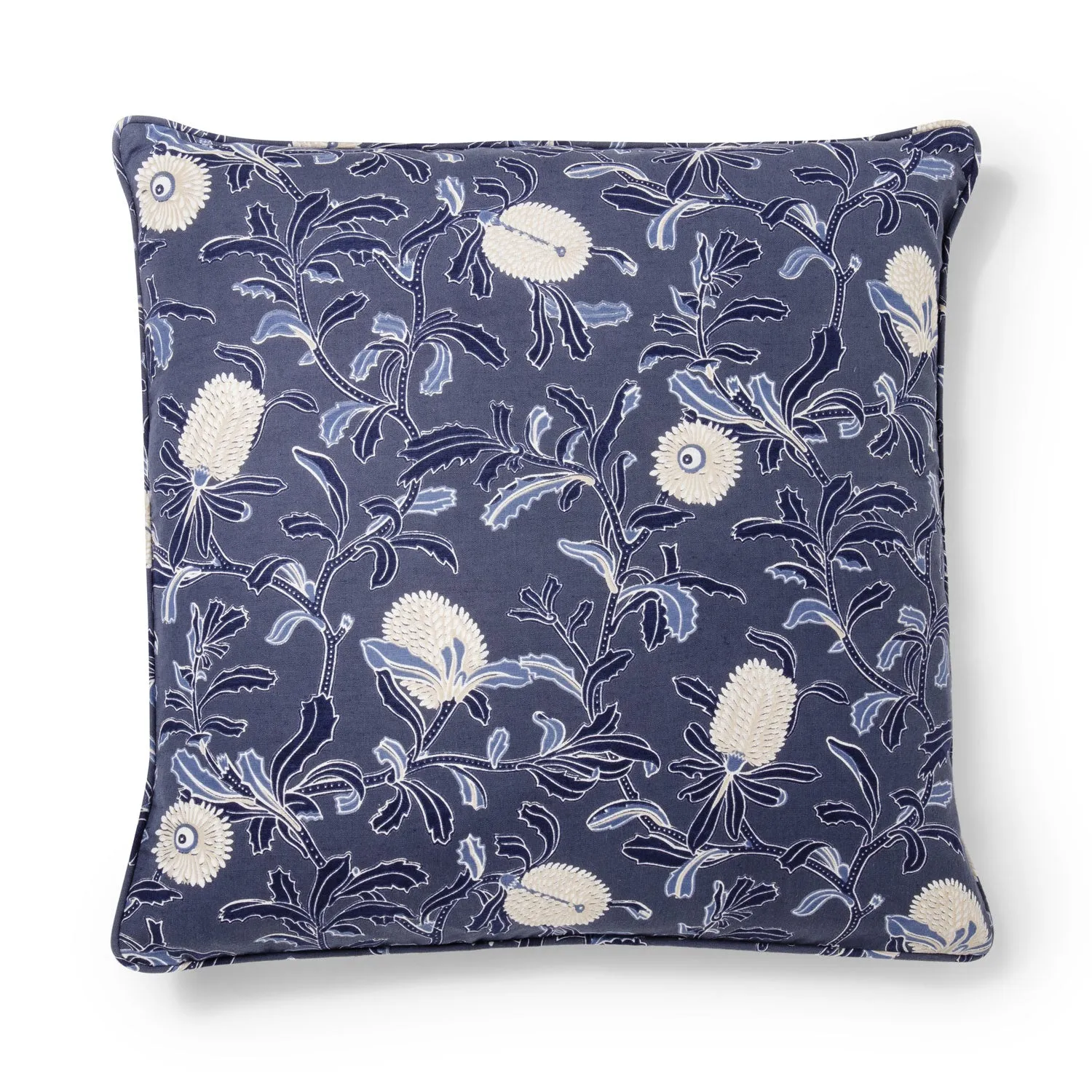 Silver Banksia Indigo 60x60 Cotton/Linen Cushion Cover