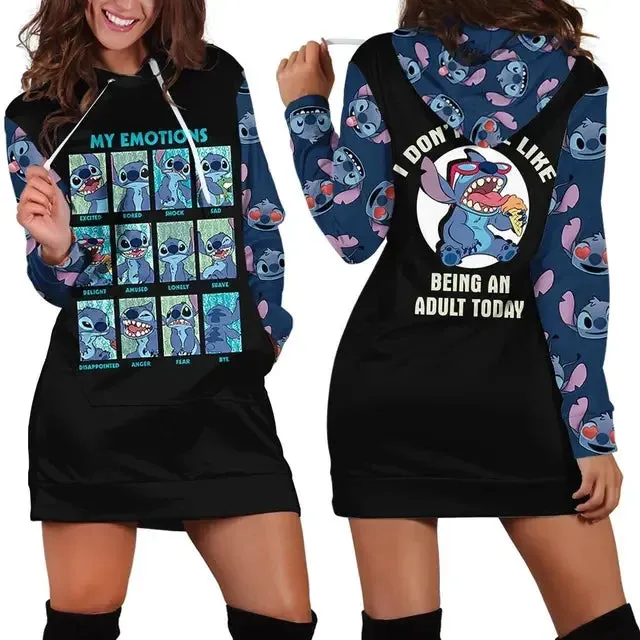 Stitch Hoodie Dress Sweater Fashion Disney Dress Sweatshirt Dress Hoodie for Women