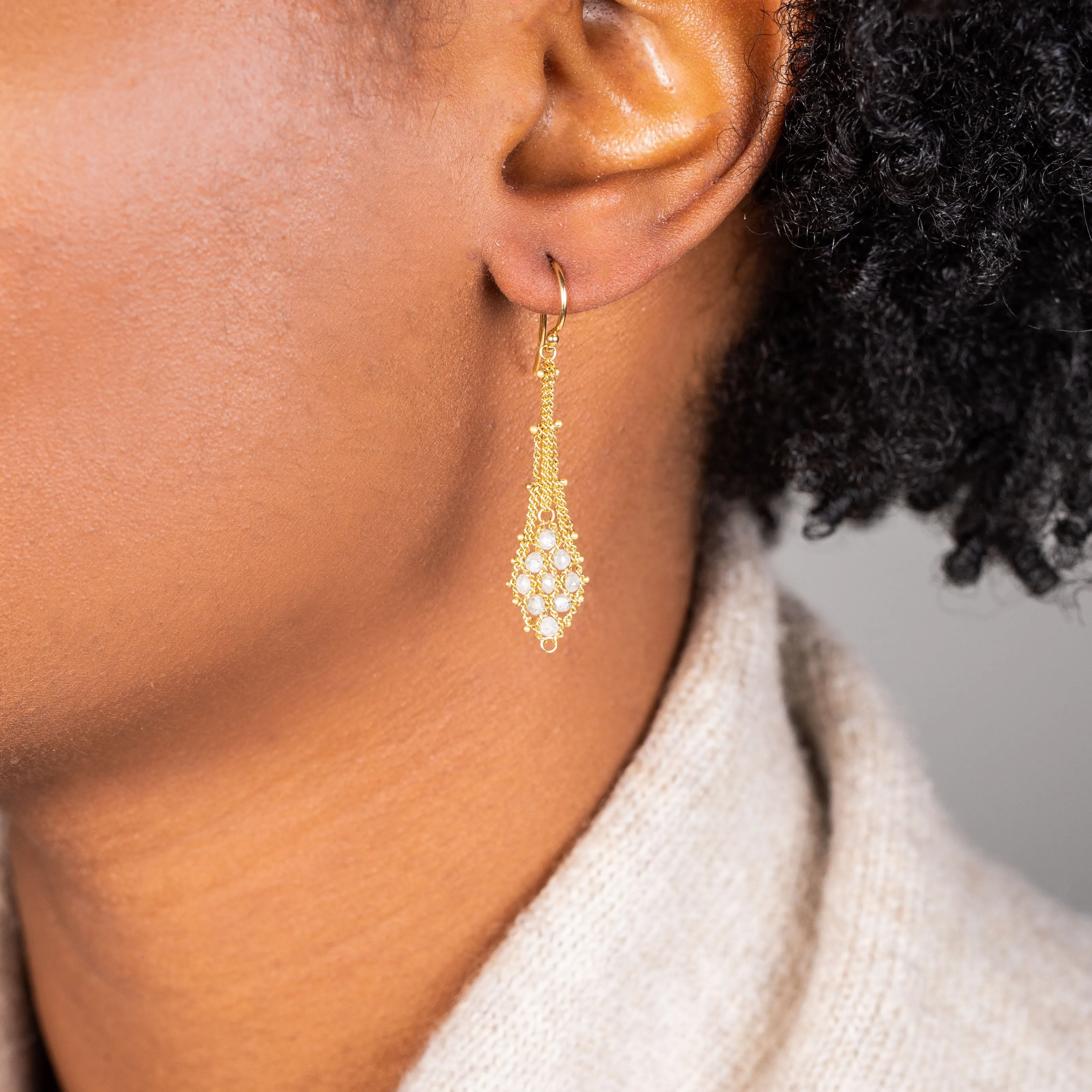 Suspended Lattice Earrings in Silver Diamond