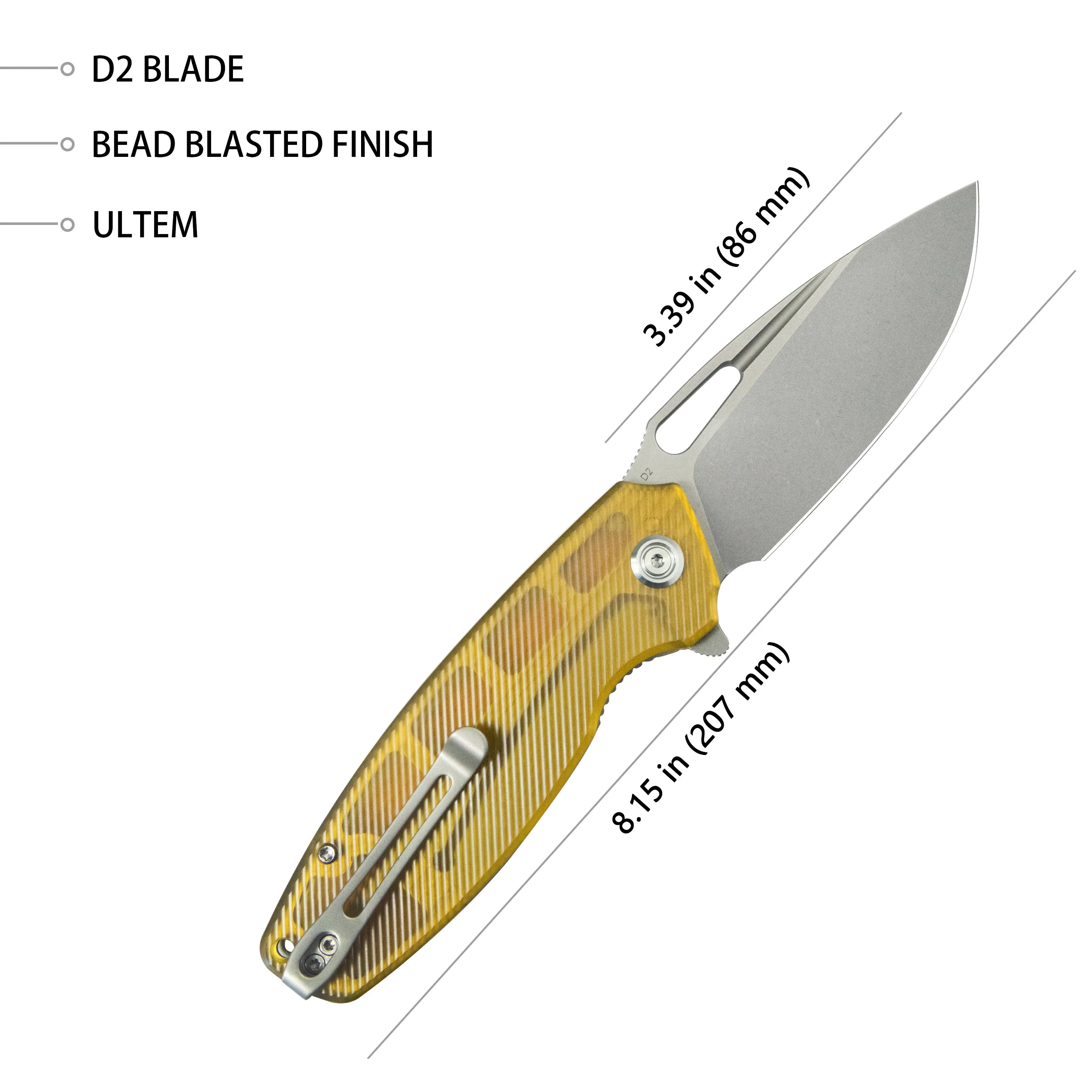 Tityus Liner Lock Flipper Folding Knife Ultem Handle 3.39 Bead Blasted D2 KU322L