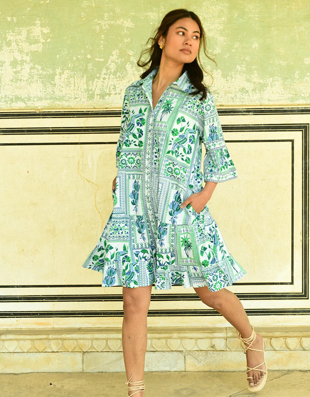 Tropic Shirt Dress - Blue Green