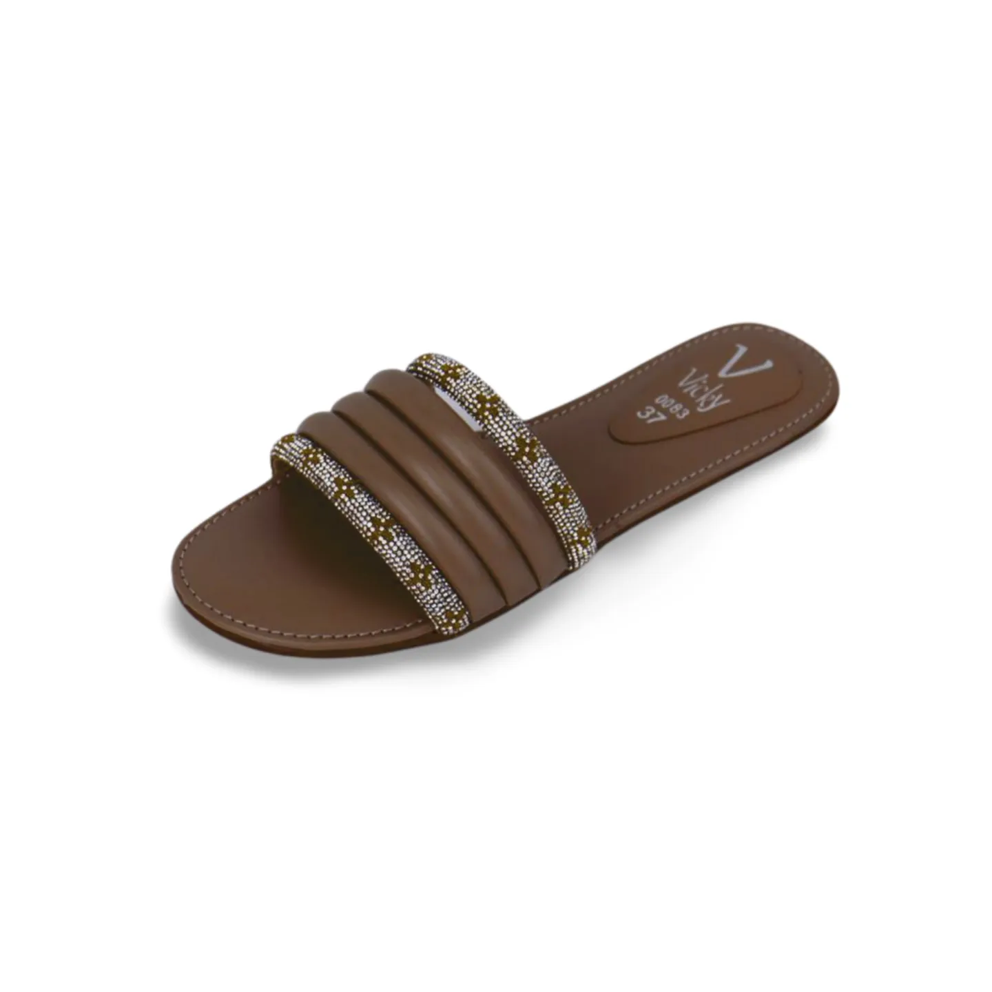 Women's Double Rhinestone Strap Soft Slide Sandals