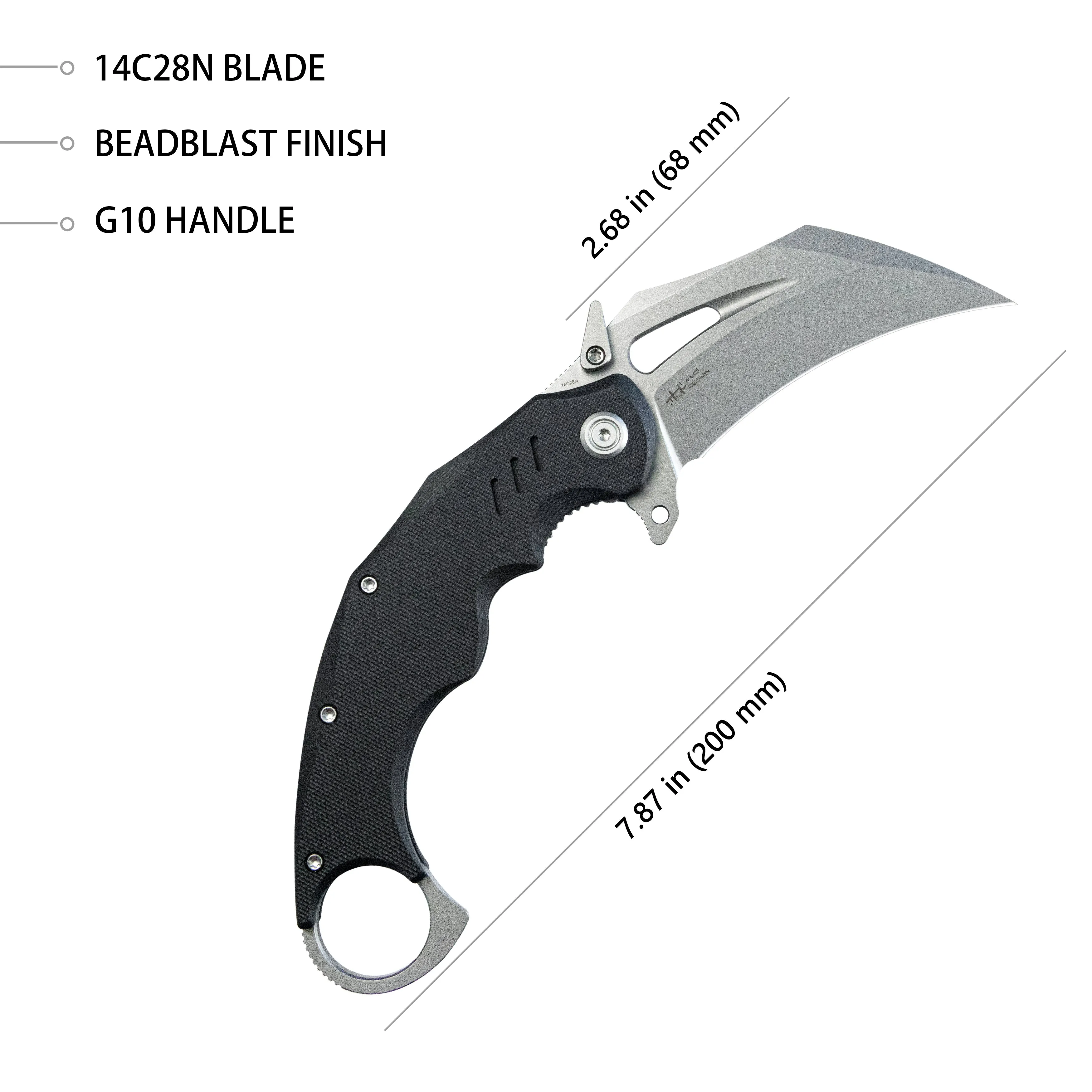 Wrath Karambit Folding Knife Black G-10 Handle 2.68 Beadblast 14C28N Blade KU261A