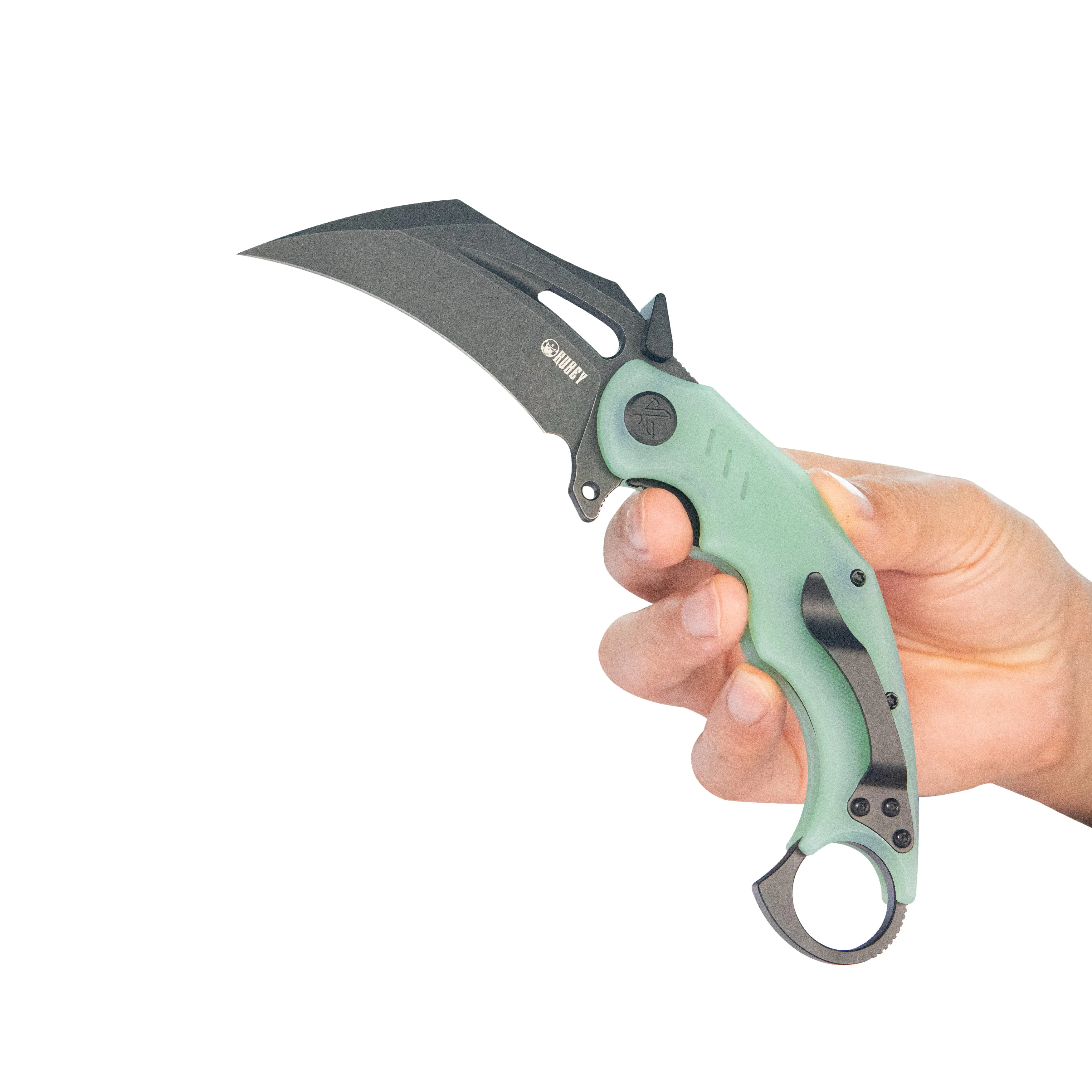 Wrath Karambit Folding Knife Jade G-10 Handle 2.68 Blackwash 14C28N Blade KU261K